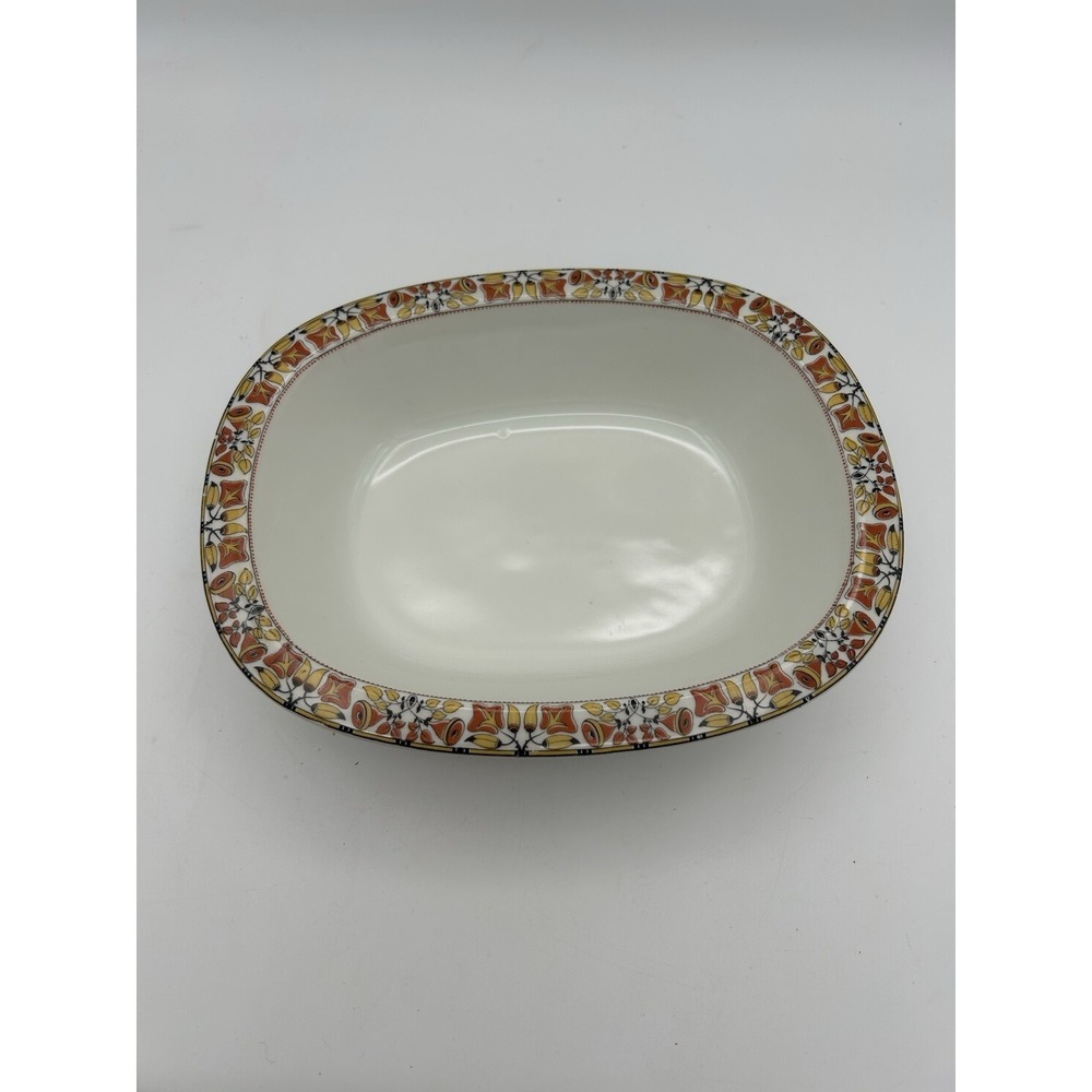 T&V Limoges France Serving Bowl Rectangle Floral Red Yellow Brown 9.5"